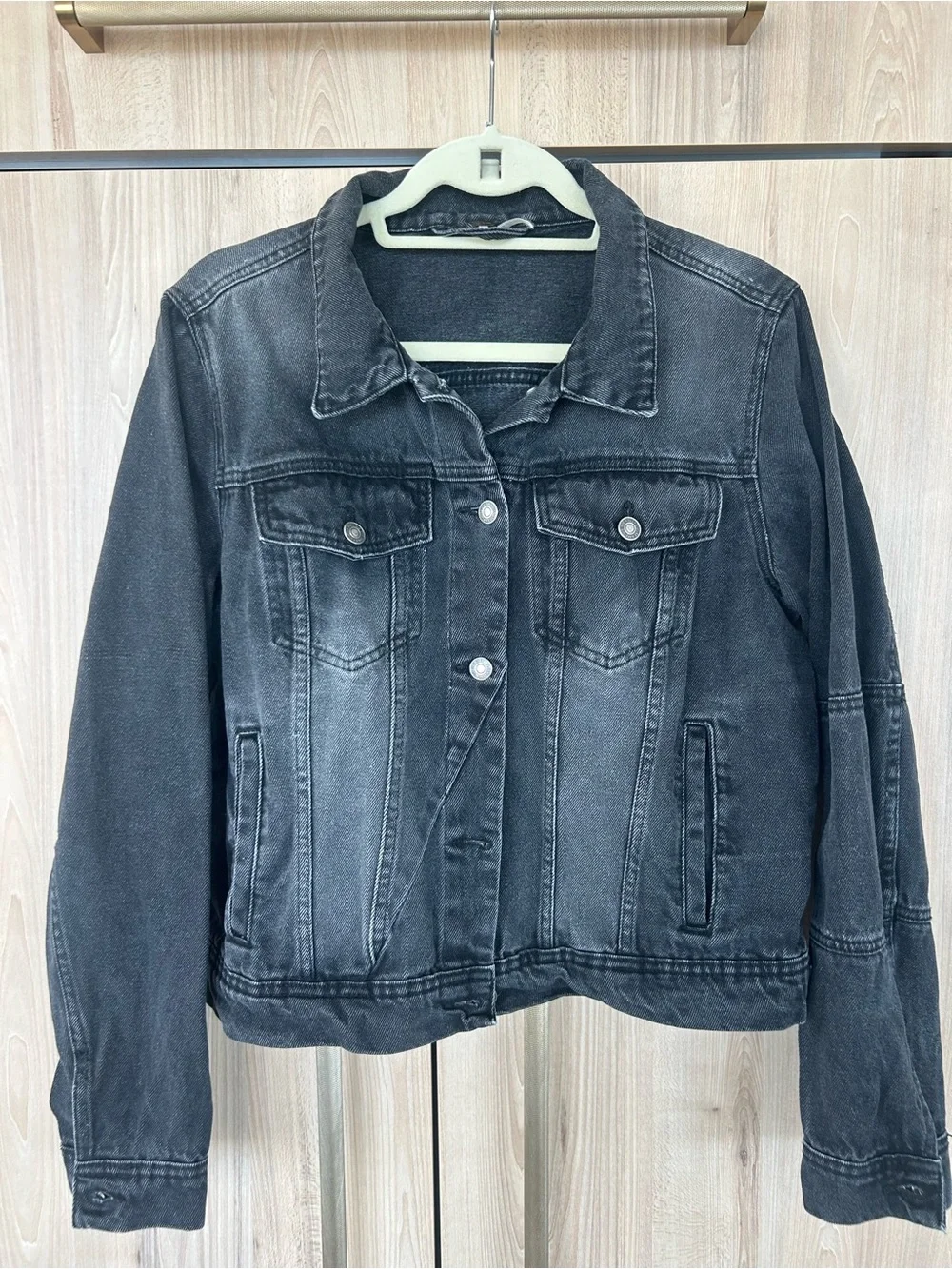 Free People Womens Large Black Denim Trucker Jacket Rumors Y2K